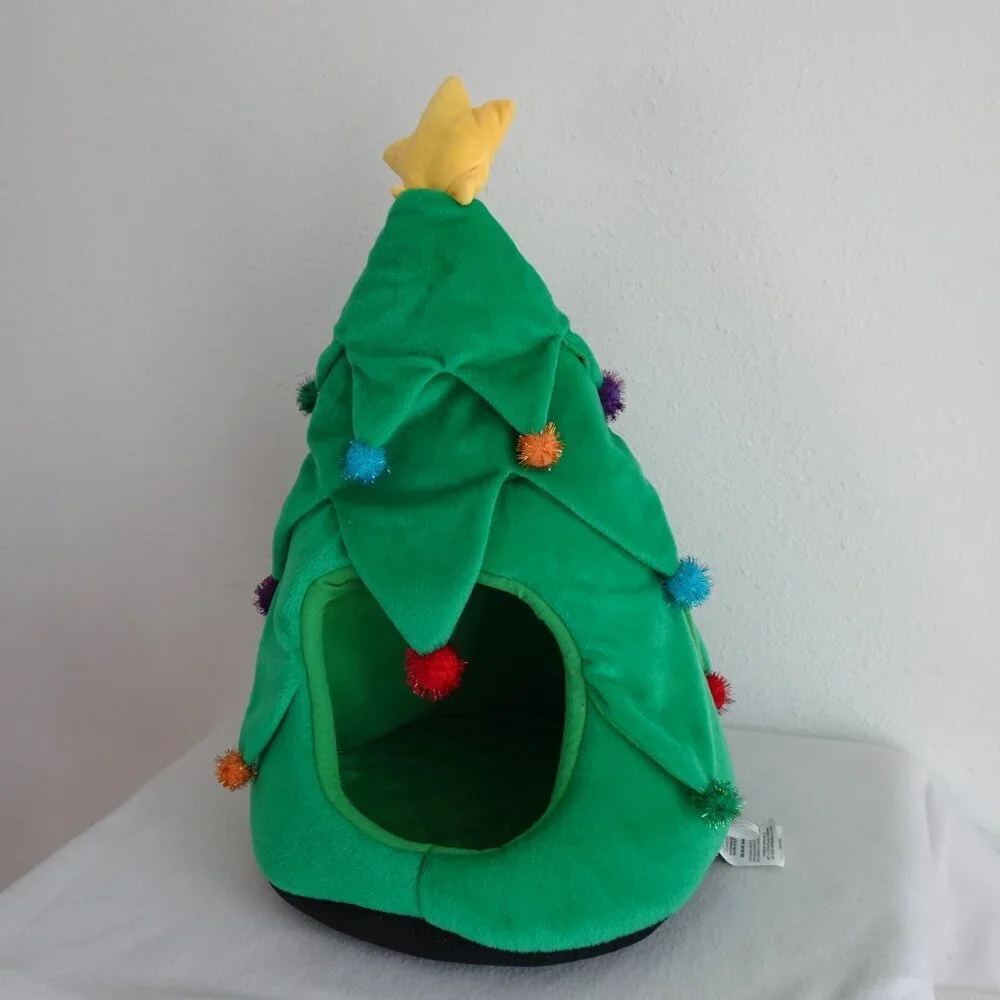 Christmas Tree Dog Cat House Pet Hut Cave Hiding Spot Cozy Area Travel